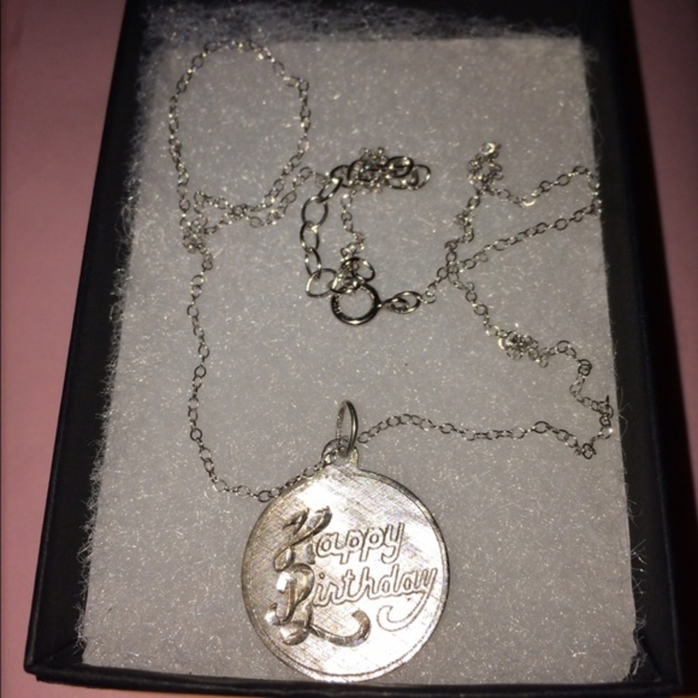 Sterling Silver Engraved Happy Birthday Necklace